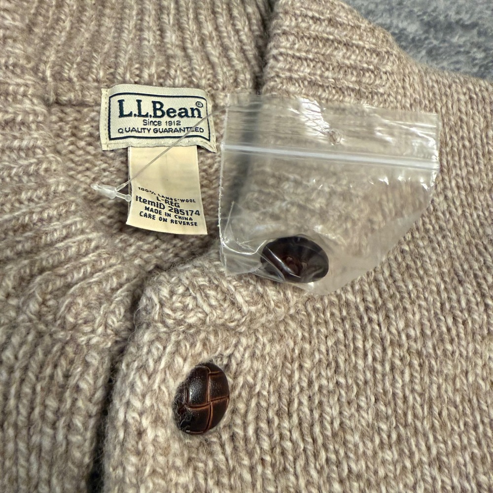 LL Bean Mens Classic Ragg Lambswool Henley Sweater Oatmeal Beige 285174 Sz L NEW - Picture 4 of 7